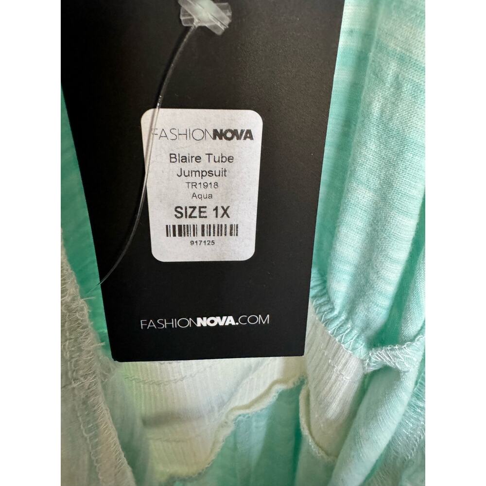 Fashion Nova Womens Jumpsuit Sz 1X Aqua Blaire Tube‎ Strapless Space Dye NEW - Picture 11 of 12